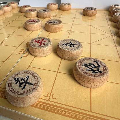 14 Inch Wooden Foldable Chinese Chess Xiangqi Travel Game Set with Wooden Chess Pieces Traditional Tabletop Strategy and Skill Game for Teens Adults