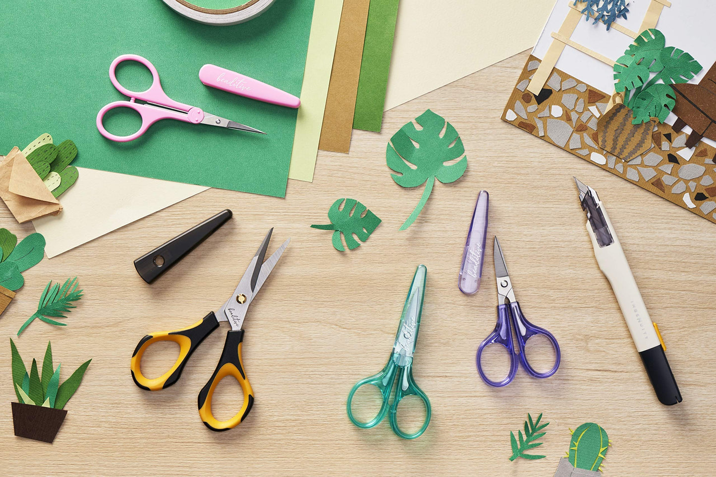Beaditive High Precision Detail Scissors Set (2-Pc) Sharp, Fine Tips | Paper Cutting, Scrapbooking, Sewing, Crafting | Stainless Steel | Protective Cover (Pastel)