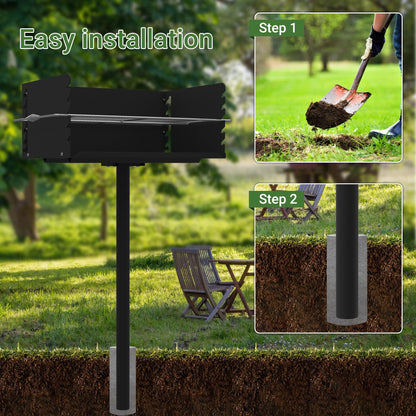 Toriexon Park Grills, 384 Sq. In, Park Style Charcoal Grill, Heavy Duty In Ground Park Grill with Stainless Steel Cooking Grate and Cover for Commercial and Outdoor Cooking 25.5'' L x 17'' W x 11'' H