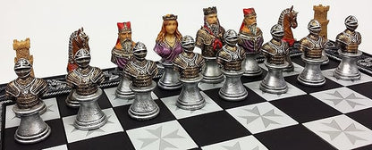 HPL Medieval Times Crusades Color Painted Busts Knights Chess Set with 17 Maltese Board