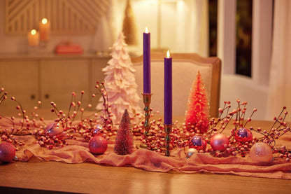 Luminara - Flameless Battery Operated Taper Candle - Purple - Pack of 2-1x9.75 - LED Flickering Flame - Realistic Safe for Home Kids and Pets