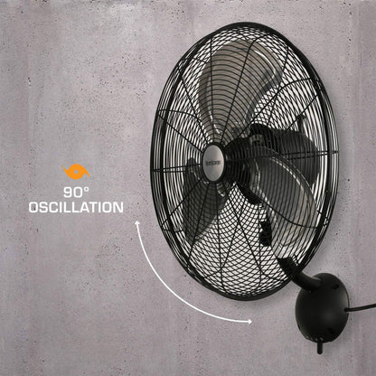 Hurricane Pro High Velocity Oscillating Metal Wall Mount Fan w/ 3 Speeds, Black, 20" - Corded Electric Air Cooling Unit w/ Powerful 4500 CFM Airflow for Home, Garage, Gym, Workshop & Greenhouse