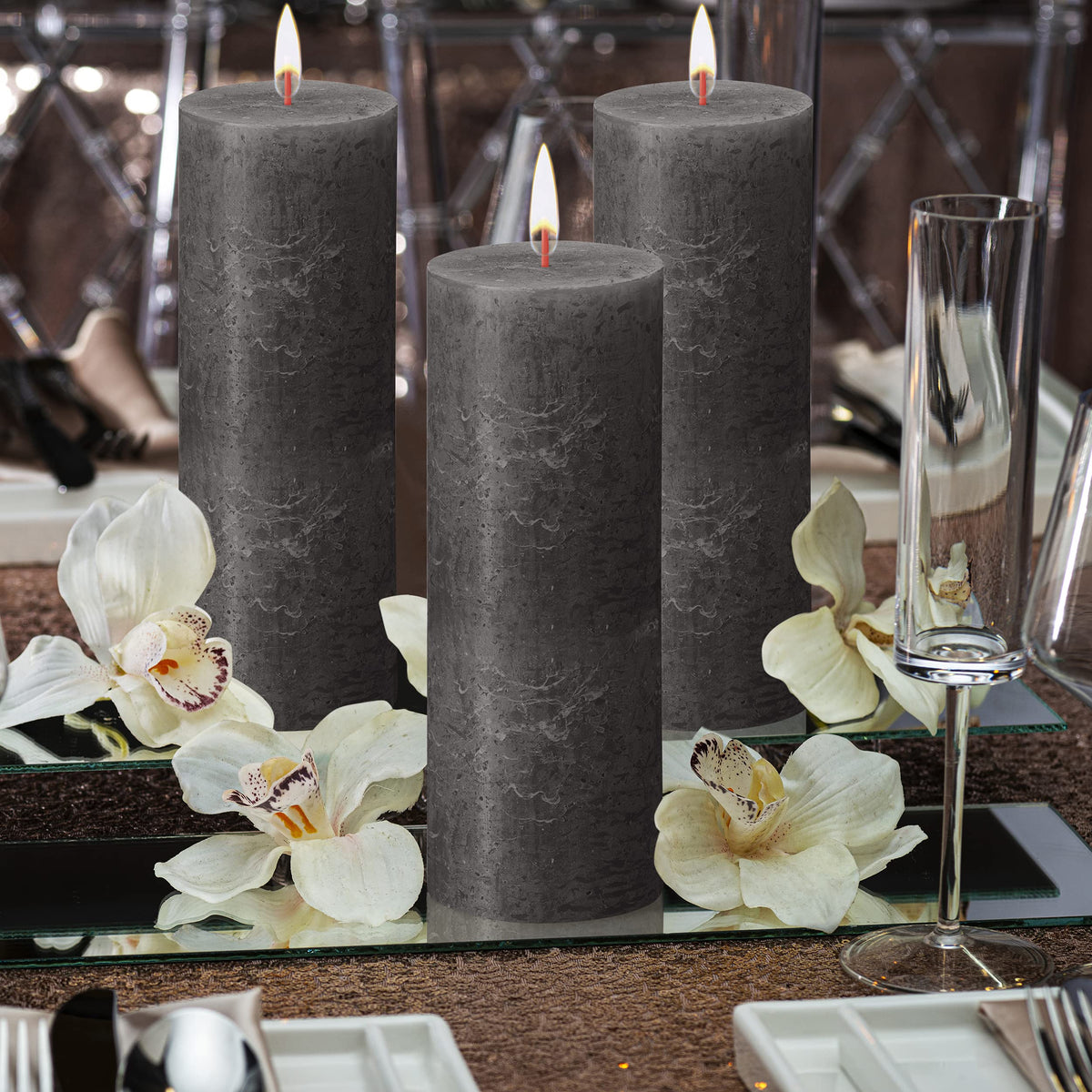 BOLSIUS 6 Pack Black (Stormy Gray) Rustic Pillar Candles - 2.75 X 7.5 Inches - Premium European Quality - Includes Natural Plant-Based Wax - Unscented Dripless Smokeless 85 Hour Home Decor Candles