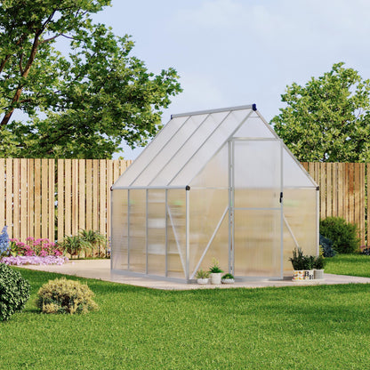 6x7 FT Heavy Duty Aluminum Polycarbonate Greenhouse – Large Walk-in Structure, Quick Setup, Roof Vent, Lockable Door, Rain Gutter – Ideal for Patio, Backyard, Garden – Silver
