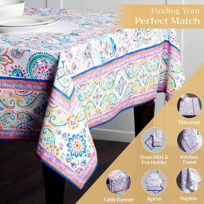 Maison d' Hermine Table Cloth Rectangle Table 100% Cotton 70 x 120 Inches Tablecloth Reusable Decorative for Dining Kitchen Room Farmhouse Home Gifts for Mothers Day Spring Summer - Indian Floral