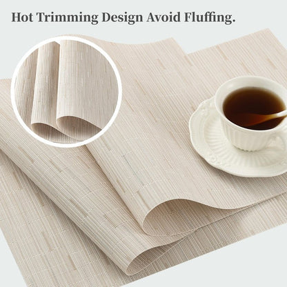 Leetaltree Pale Beige Placemats Set of 12 - Heat Resistant Non-Slip Place mats for Dining Table, Washable Durable PVC Vinyl Woven Table Mats（Pale Beige, 12）