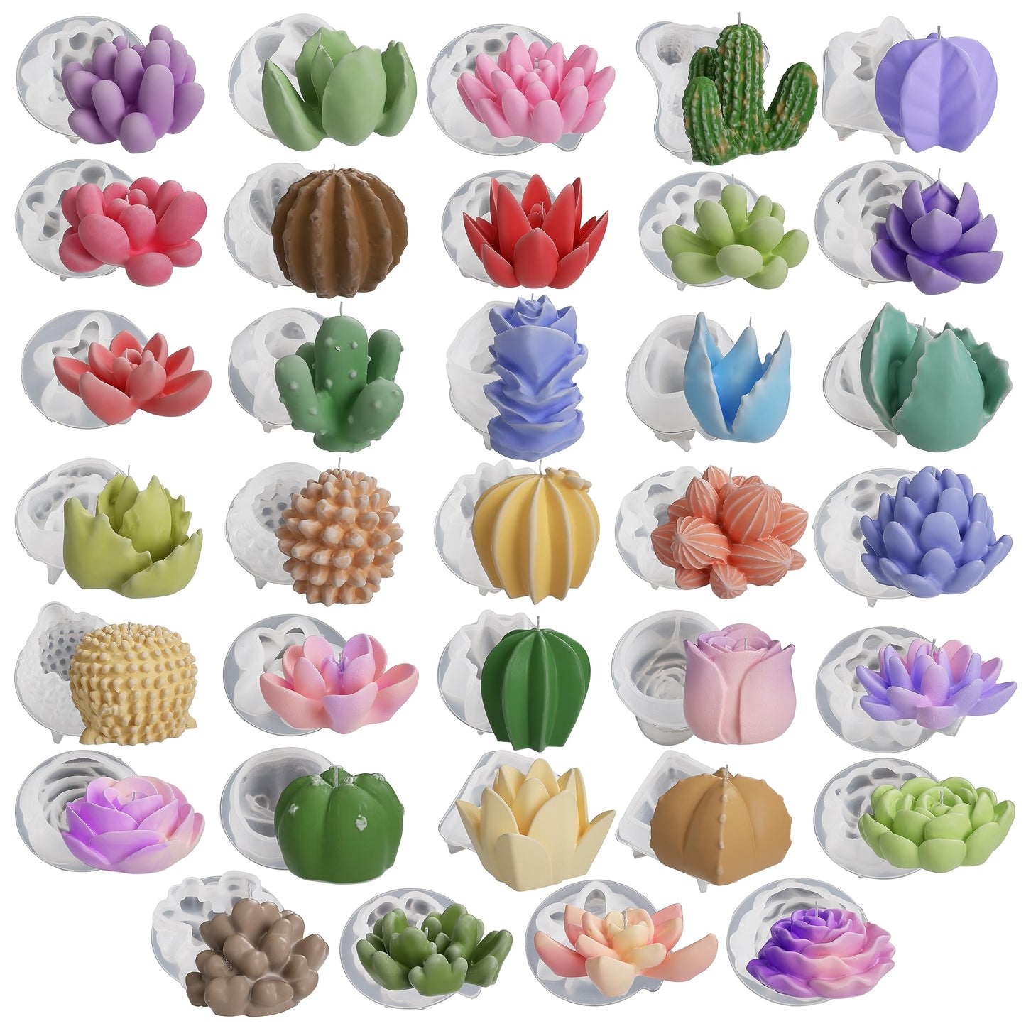 Resin Casting Mold Resin Making Molds Silicone Mold for Candle Home Decorate Mold 3D Animal Mold Candle Making Mold (succulents-34-pack)