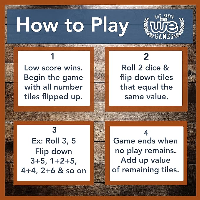 WE Games Shut The Box Board Game - Classic 4 Player Wooden Table Top Dice Game for Family Game Night Natural Wood 14 in. 10 Numbers Classroom Play or Bar Fun for Adults