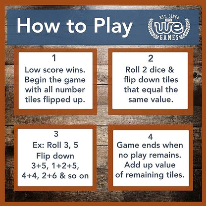 WE Games Shut The Box Board Game - Classic 4 Player Wooden Table Top Dice Game for Family Game Night Walnut Stained Wood 14 in. 10 Numbers Classroom Play or Bar Fun for Adults