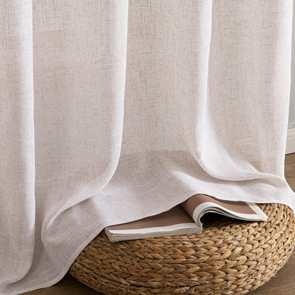 MIULEE Natural White Linen Curtains 84 Inch Long for Bedroom Living Room, Soft Thick Linen Textured Window Drapes Semi Sheer Light Filtering Rod Pocket Back Tab Neutral Farmhouse Cream Ivory 2 Panels