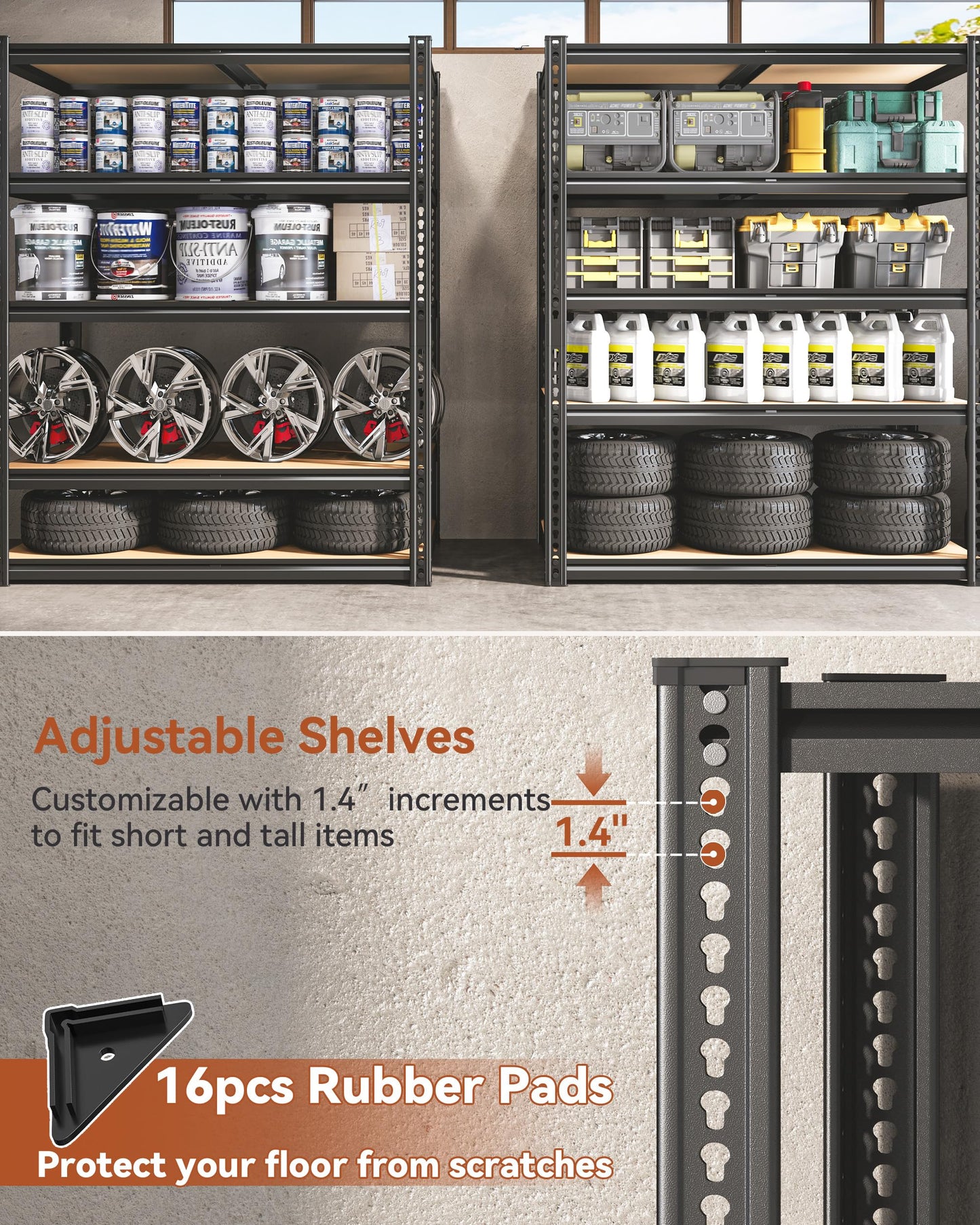 CypBed Storage Shelves Heavy Duty Garage Shelving Unit Adjustable 2200LBS Metal Shelving 5 Tier Garage Storage Rack, Shelf for Basement/Warehouse/Pantry/Closet/Kitchen 35.54" W x 16" D x 72" H, Black