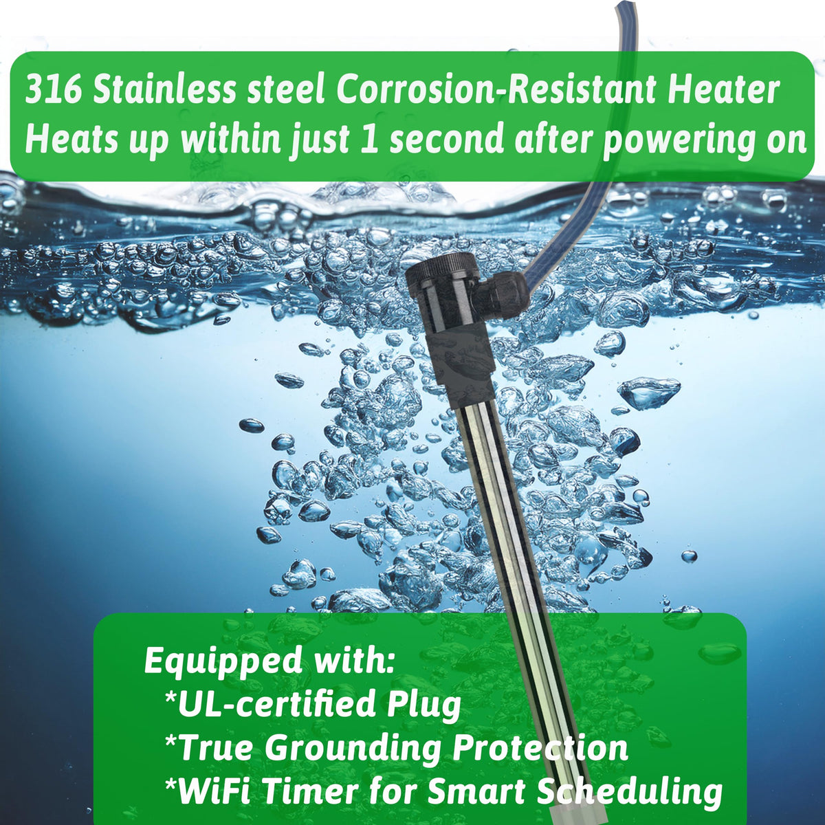 1500W Immersion Water Heater for Bathtub&Above Ground Pool – Portable Fully Submersible Electric Heater with WiFi Timer & Auto Shut Off to Swimming Pool, Tub, Bucket, Inflatable Pool & Baptistry etc