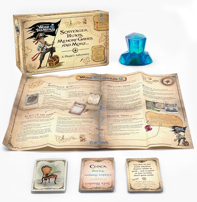 Word Treasures – Pirate Toys and Scavenger Hunt Games for Kids | Ages 4-8+ 1-4 players | Use for Sight Word Games a Treasure Hunt Memory Games or Puzzles for Kids Ages 4-8 | A Replayable Adventure!