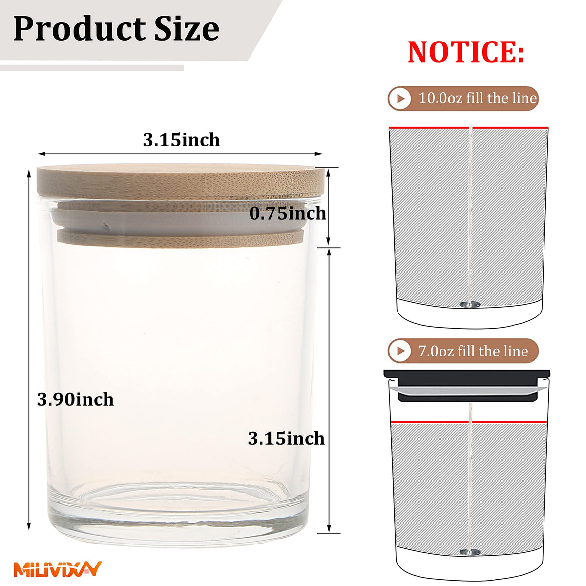 MILIVIXAY 12 Pack 10 OZ Clear Thick Glass Candle Jars with Lids - Bulk Empty Candle Jar for Making Candles - Spice, Powder Containers.