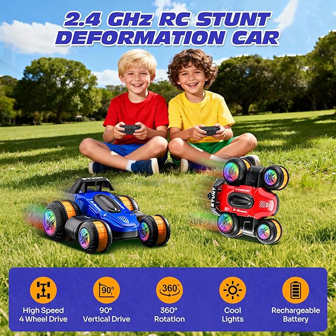 High Speed Remote Control Drift Car for Kids 360 Degree Rotating Deformation Stunt RC Cars for Boys and Girls Ages 3-16 4WD Drift RC Stunt Car with Light for Christmas Birthday Party Gifts (Blue)