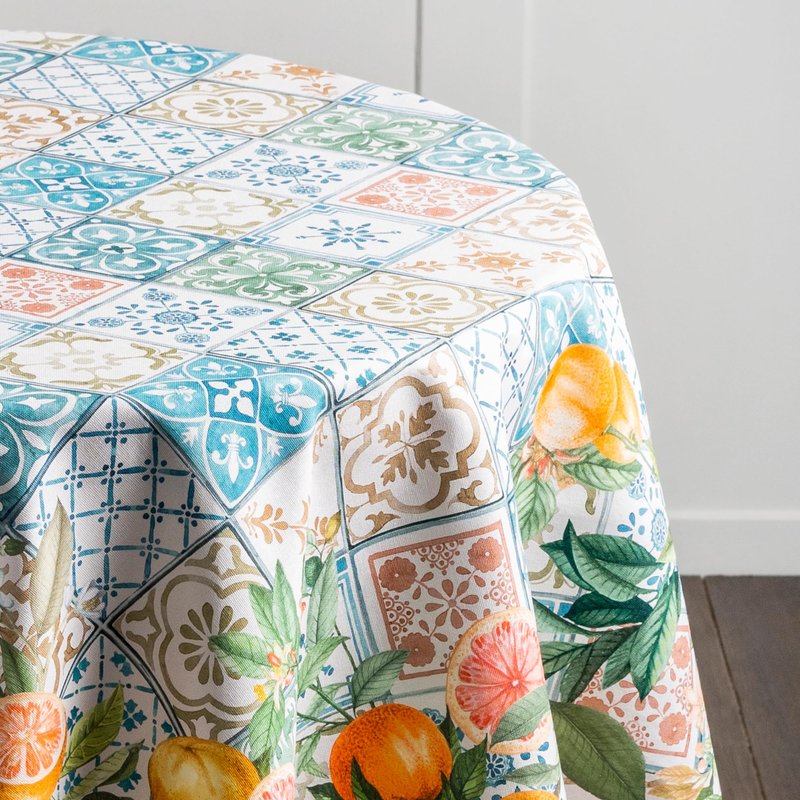 Maison d' Hermine Table Cloth Round Table 100% Cotton 69 Round Inches Tablecloth Reusable Decorative for Dining Kitchen Room Farmhouse Home Gifts for Mothers Day Spring Summer - Agrume