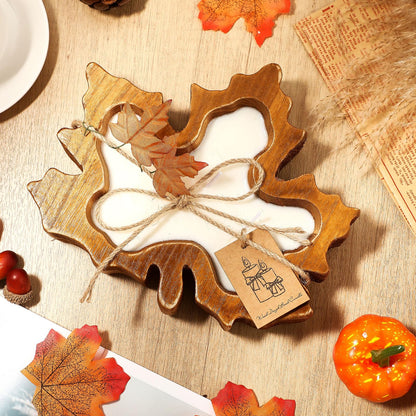 MTLEE 2 Pack Fall Wood Dough Bowl Candle, 8" Rustic Wooden Scented Candles, Farmhouse Autumn Decor for Thanksgiving Table, Home, Cozy Fall Gifts for Friend, Family(Wreath Scent,Maple Leaf)
