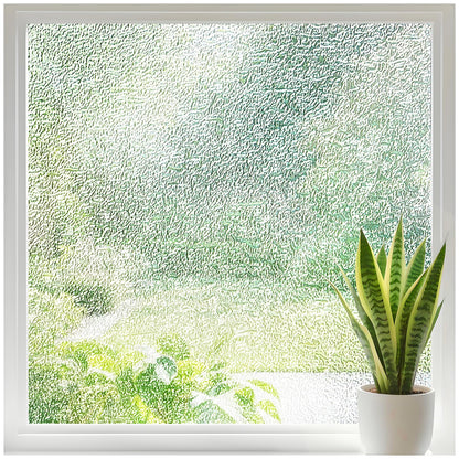 Borskyn Frosted Glass Window Privacy Film with Ice Vein Texture, Static Cling UV Blocking Removable Covering, Decorative Frosting Film for Home Office Bedroom Door, Clear, 23.6 x 157.4 Inches