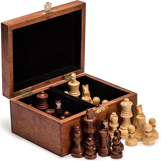Husaria Staunton Tournament No. 4 Chessmen with 2 Extra Queens and Wooden Box 3-inch Kings