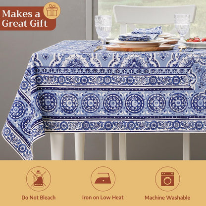 Maison d' Hermine Table Cloth Rectangle Table 100% Cotton 70 x 90 Inches Tablecloth Reusable Decorative for Dining Kitchen Room Farmhouse Home Gifts for Mothers Day Spring Summer - Melodie Bleue