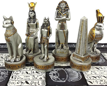 Egyptian Anubis Black and Silver Chess Men Set with Gold Accents - NO Board