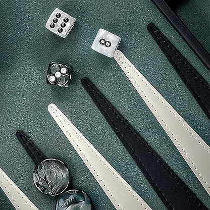 Backgammon Sets for Adults 15 Inches Backgammon Board Games for Adults Leather Backgammon Sets for Family &amp Travel Checkerboard Design Grey and Black
