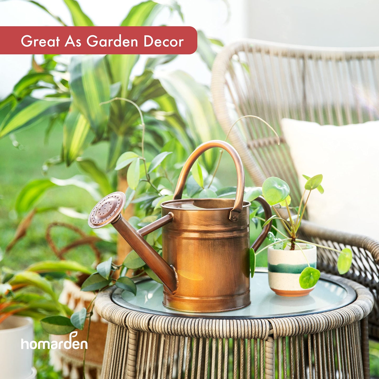 Homarden 1 Gallon Watering Can - Decorative Garden Watering Can for Indoor and Outdoor Plants - Removable Spout - Dual Handles for Easy Pour - Plant Waterer for Flowers and Bonsai Trees - Copper