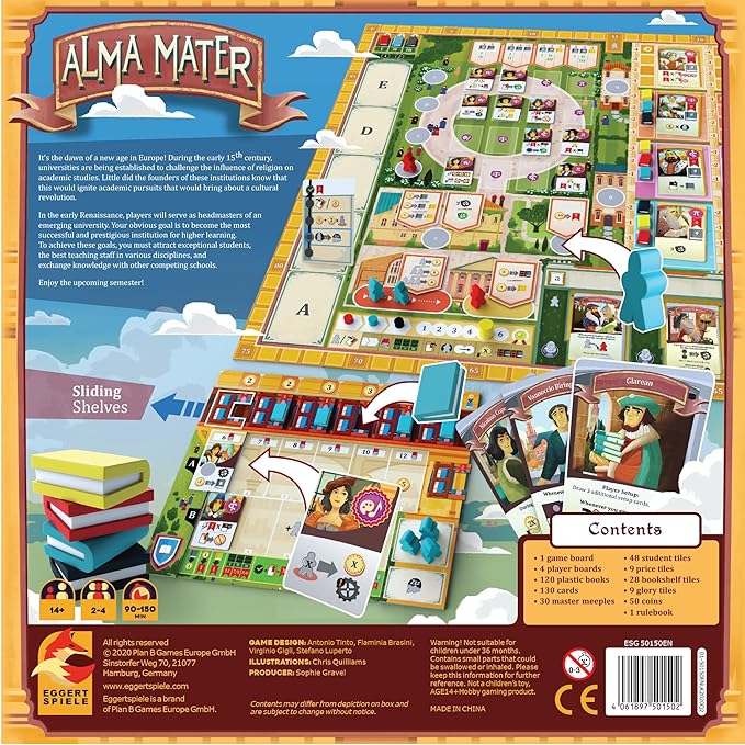 Plan B Games Alma Mater Board Game - Manage a 15th Century University! Strategic Resource Management and Recruitment Game for Kids &amp Adults Ages 14+ 2-4 Players 90-150 Minute Playtime