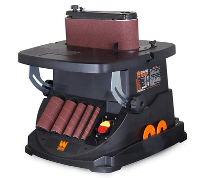 WEN 6524 Oscillating Belt and Spindle Sander & POWERTEC 4 x 24 Inch Sanding Belts, 3 Each of 60 80 120 150 240 400 Grits, 18PK