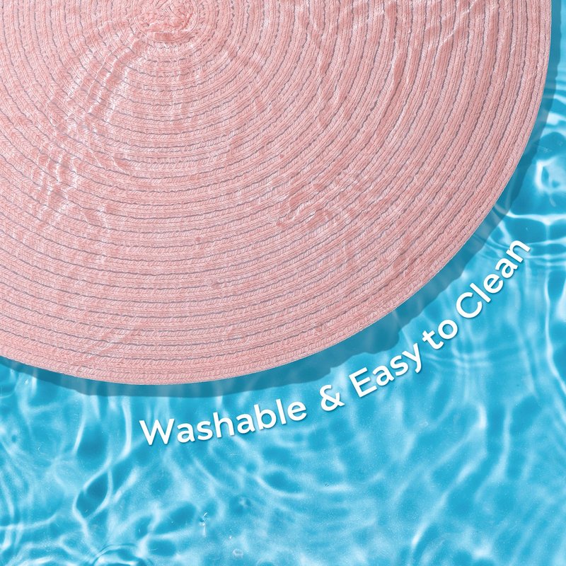 Leetaltree Round Placemats Heat and Slip Resistant Cotton Table Mats, Washable Bohemian Placemats for Dining Tables (Pink, Set of 4)