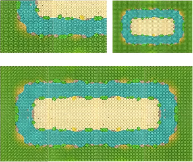 Feleph Classic Baseplate with River and Grassland Pattern 10 x 10 Inches Base Plates for Building Blocks Mat Compatible with Major Brands (Straight 4 Pieces)