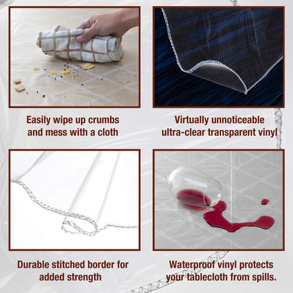 Elaine Karen Clear Plastic Table Cover Protector 100% Waterproof Table Protector Crystal Clear Plastic Tablecloth Cover for Dining Table Heavy Duty Vinyl, 60" x 90" Rectangle