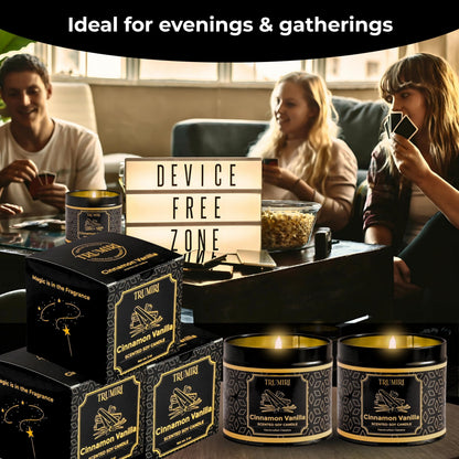Vanilla Candle with Cinnamon Strong Scented Soy Candel Clean Non Toxic Velas Aromáticas for Women Gift for Fall Christmas Holidays Pack of 3 5Oz Decorative Tin Jars with Lids