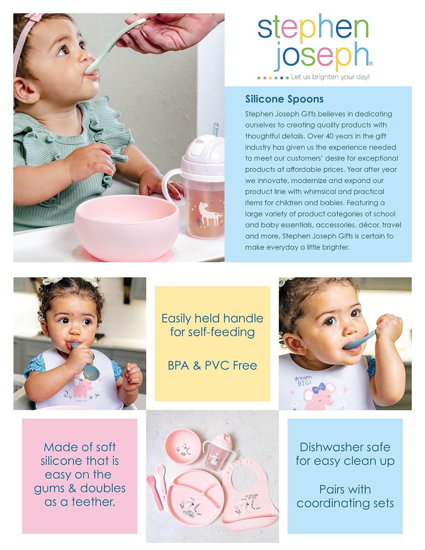 Stephen Joseph Baby Silicone Spoon Set, First Stage Feeding Spoons for Infants, Spoon Set Encourages Self-Feeding, Toddler Feeding Spoons, Farm
