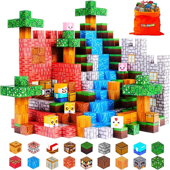 Magnetic Blocks 100 Pcs Building Cubes Game Build Forest World Set Stem Sensory Montessori Kids Toys for Toddlers Boys Girls Ages 3+ Stacking Magnets Tiles for Christmas Birthday Gifts