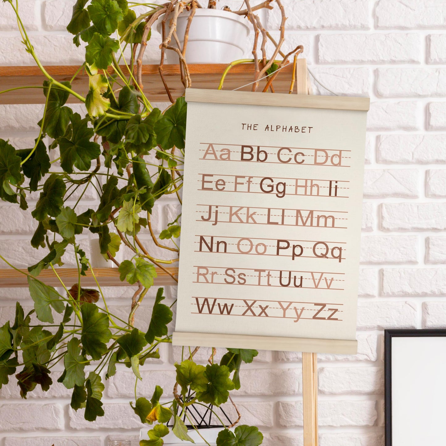 HRQKO Alphabet Numbers Poster Hanger Frame Set of 2, Girls Nursery Wall Decor, ABC Poster Wall Art with Wooden Frames, Burnt Orange Alphabet Banner Wall Hanging Decor for Toddler Playroom,12x16 Inch