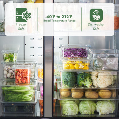 CURTA 6-Pack 1/3 Size 6" Deep NSF Polycarbonate Food Pans with Handled Lids & Drain Trays | Dishwasher & Freezer Safe Clear Container for Prep Tables, Buffet, Salad Bar, Commercial & Home Kitchen