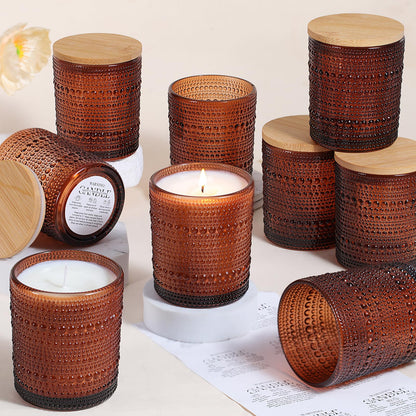 DARJEN 12 Pack Amber Candle Jars for Making Candles- 8 OZ Empty Glass Candle Making Jars with Bamboo Lids and Labels, Candle Containers Candle Making Kits for DIY Gifts