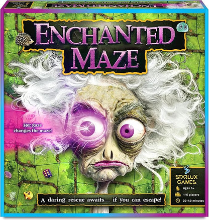Enchanted Maze - A Light Up Board Game for Families | Ages 5+ 1-6 Players | Cooperative Competitive and Solo Play Options | with “Secret” LED Light up Tiles dice Animal Figurines and a Hag!