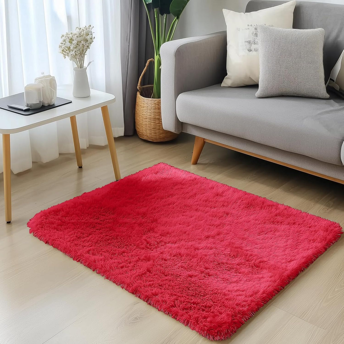OLANLY Small Bedside Rug - Soft, Machine Washable Shaggy Throw Rug for Bedroom & Nursery | Red
