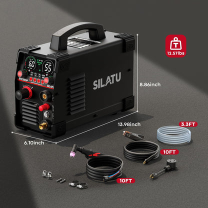 SILATU Plasma Cutter, STC550P 55Amps Pilot Arc Plasma Cutter Machine, 110/220V Dual Voltage LED Display Air Sensor, 9/16'' Clean Cut 7/10'' Max Cut, Mesh Cutting, PT/2T/4T for Beginners DIY (Black)