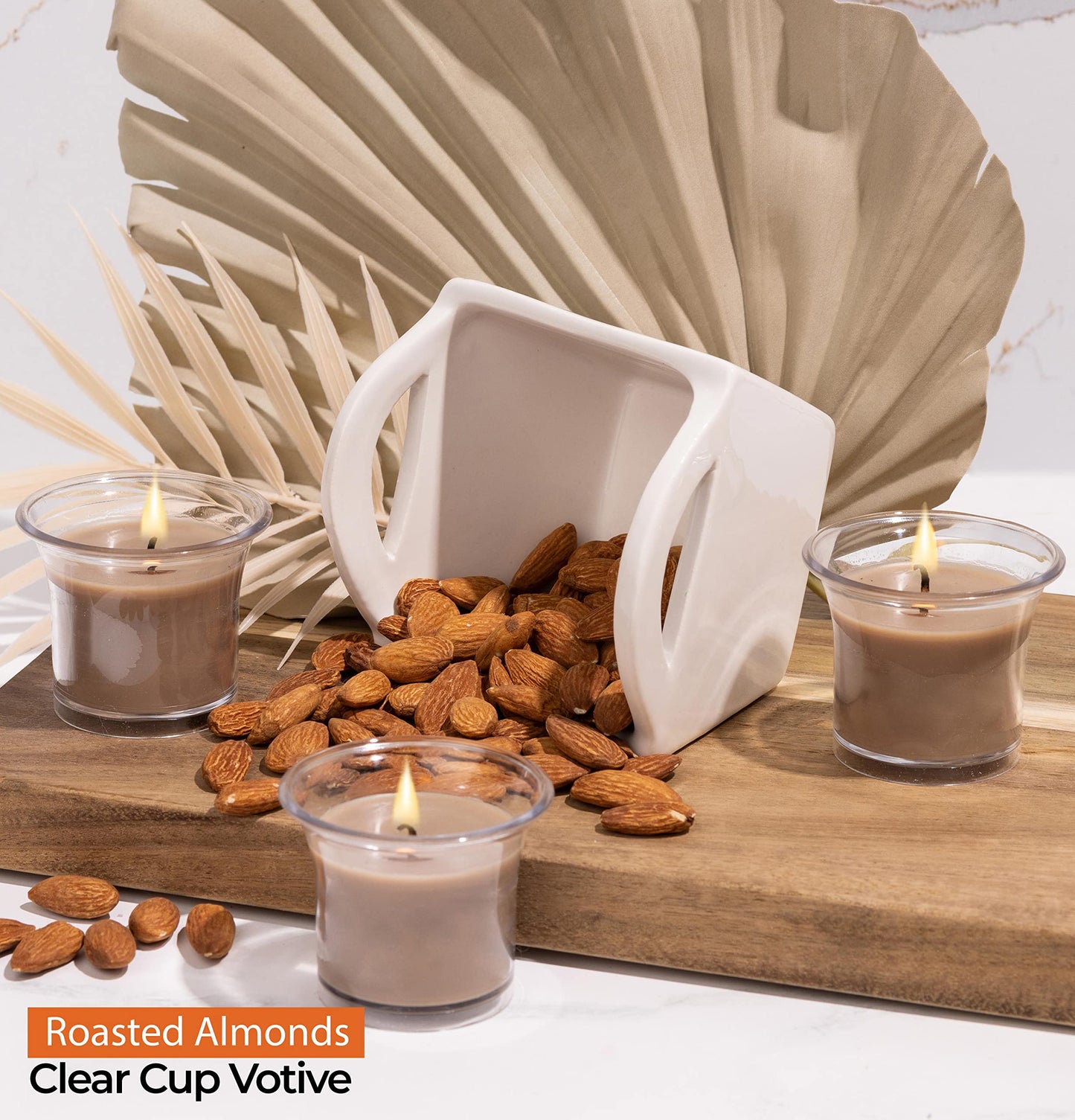 HYOOLA Clear Cup Scented Votive Candles - Roasted Almonds - 12 Hour Burn Time - 4 Pack - European Made