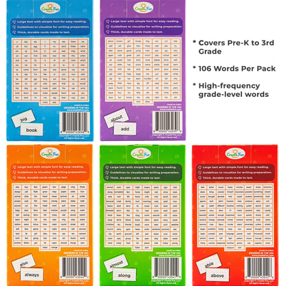 106 Sight Words Flash Cards Pre K for Ages 3-4, Dolch & Fry Sight Word Reading Games, Homeschool Supplies for Preschool with 7 Educational Game Ideas