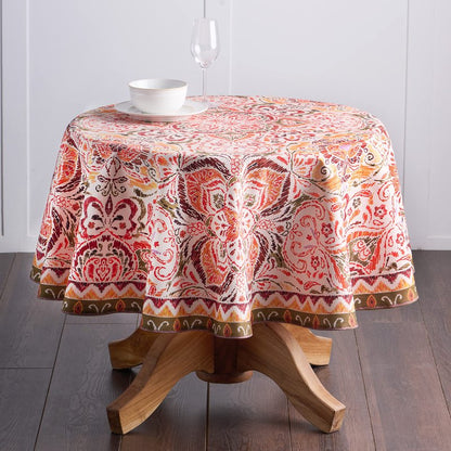 Maison d' Hermine Table Cloth Round Table 100% Cotton 69 Inches Fall Tablecloth Reusable Everyday Use for Thanksgiving Christmas Decorations Dining Farmhouse Party (Damask)