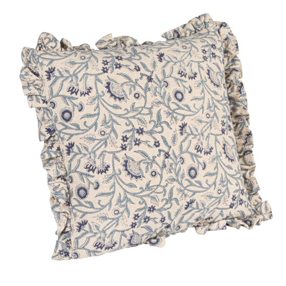 Creative Co-Op Square Floral Cotton Blend Pillow, Blue