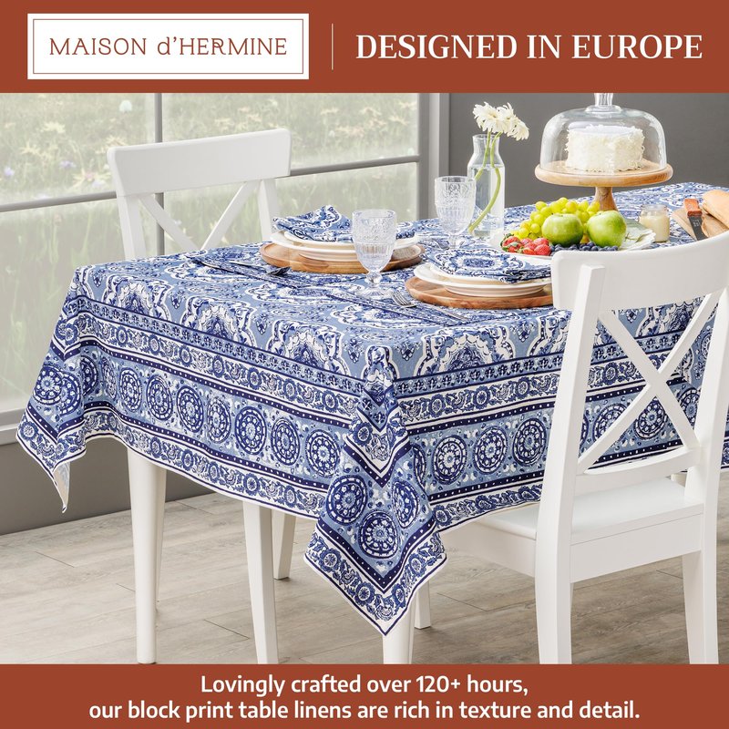Maison d' Hermine Table Cloth Rectangle Table 100% Cotton 54 x 72 Inches Tablecloth Reusable Decorative for Dining Kitchen Room Farmhouse Party Home Hotel Restaurant Spring Summer - Melodie Bleue