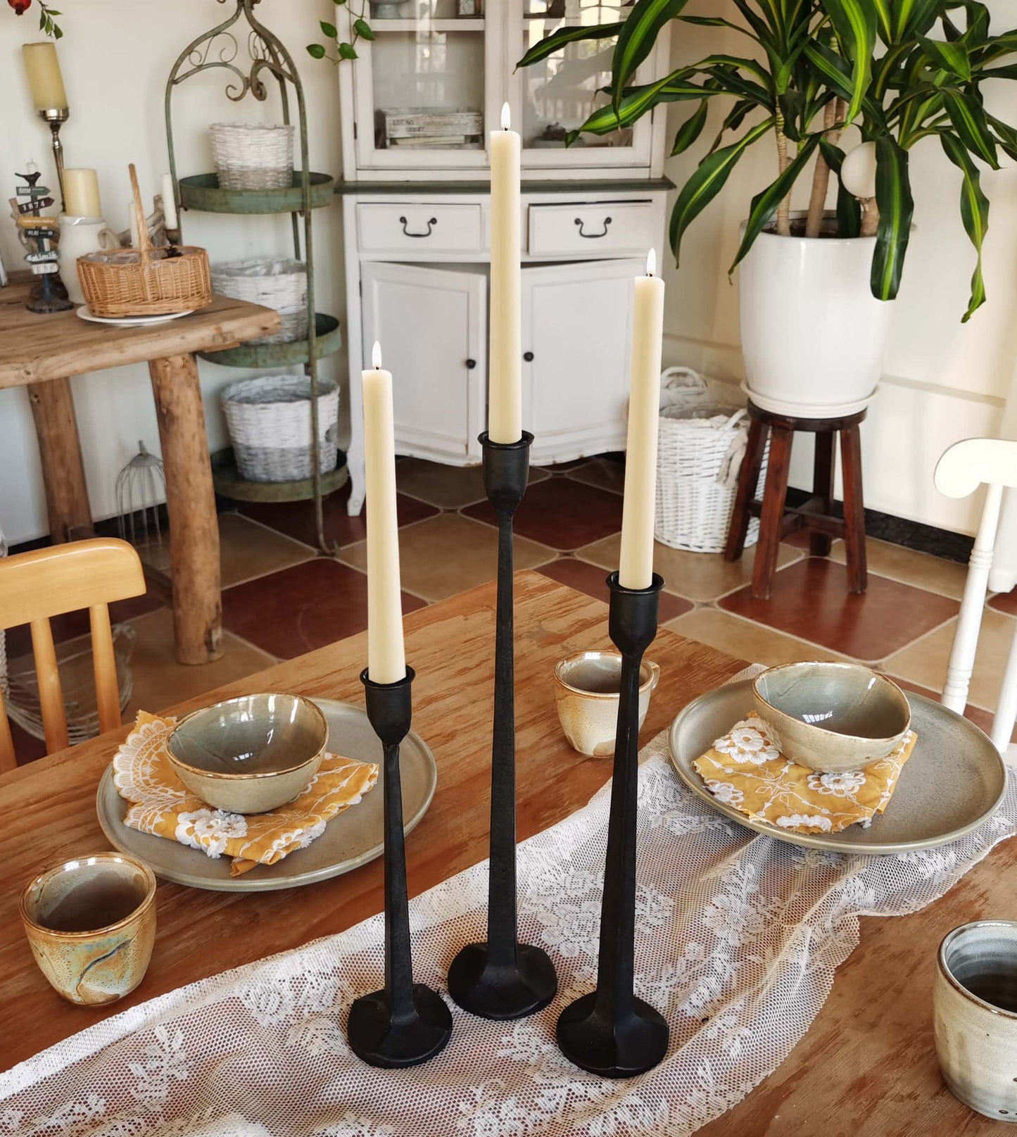 Iron Taper Candle Holder - Decorative Candle Stand - Candlestick Holder for Wedding, Dinning, Party, Set 3 (Black)