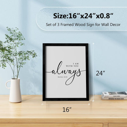 Heiple Framed Be Still and Know that I am God Sign Love is Patient Love is Kind Wall Art Set of 3 Prints for Home Bedroom Decor Above Bed Bible Verse Scripture Art Christian Religious Wall Decor (Black, 16"x24")