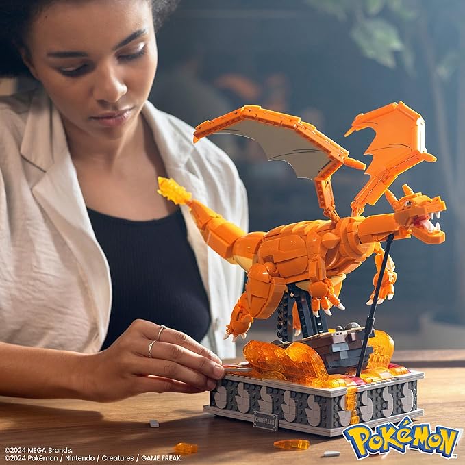 MEGA Pokémon Building Toys Set Motion Charizard with 1664 Pieces and Wing Movement for Adult Collectors