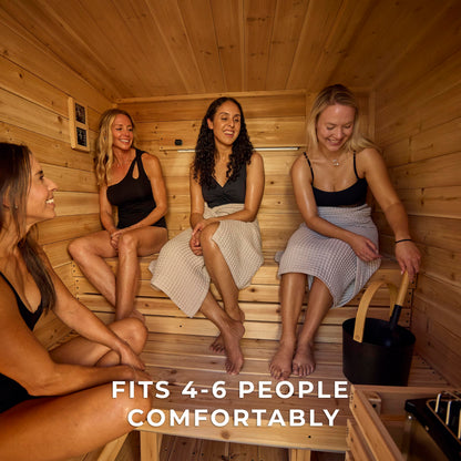 Backyard Discovery Henley 4-6 Person Traditional Cedar Outdoor Cabin Sauna with Electric Sauna Heater, Glass Door, Sauna Rocks, Dry Heat, Steam Sauna, LED Lights, Wi-Fi Control, Sauna Accessories